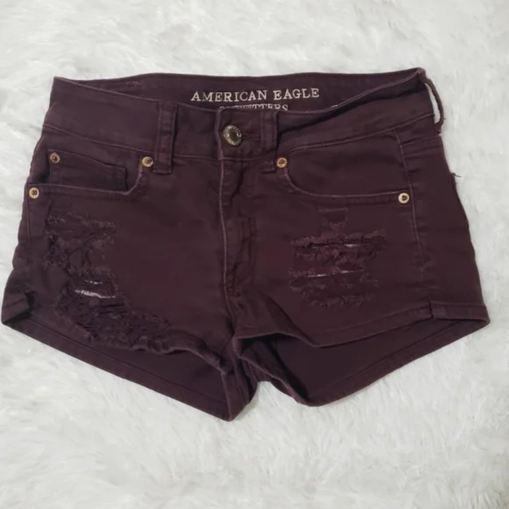 American Eagle Outfitters Women's Jean Shorts Stretch Shortie Sz 2 Distressed